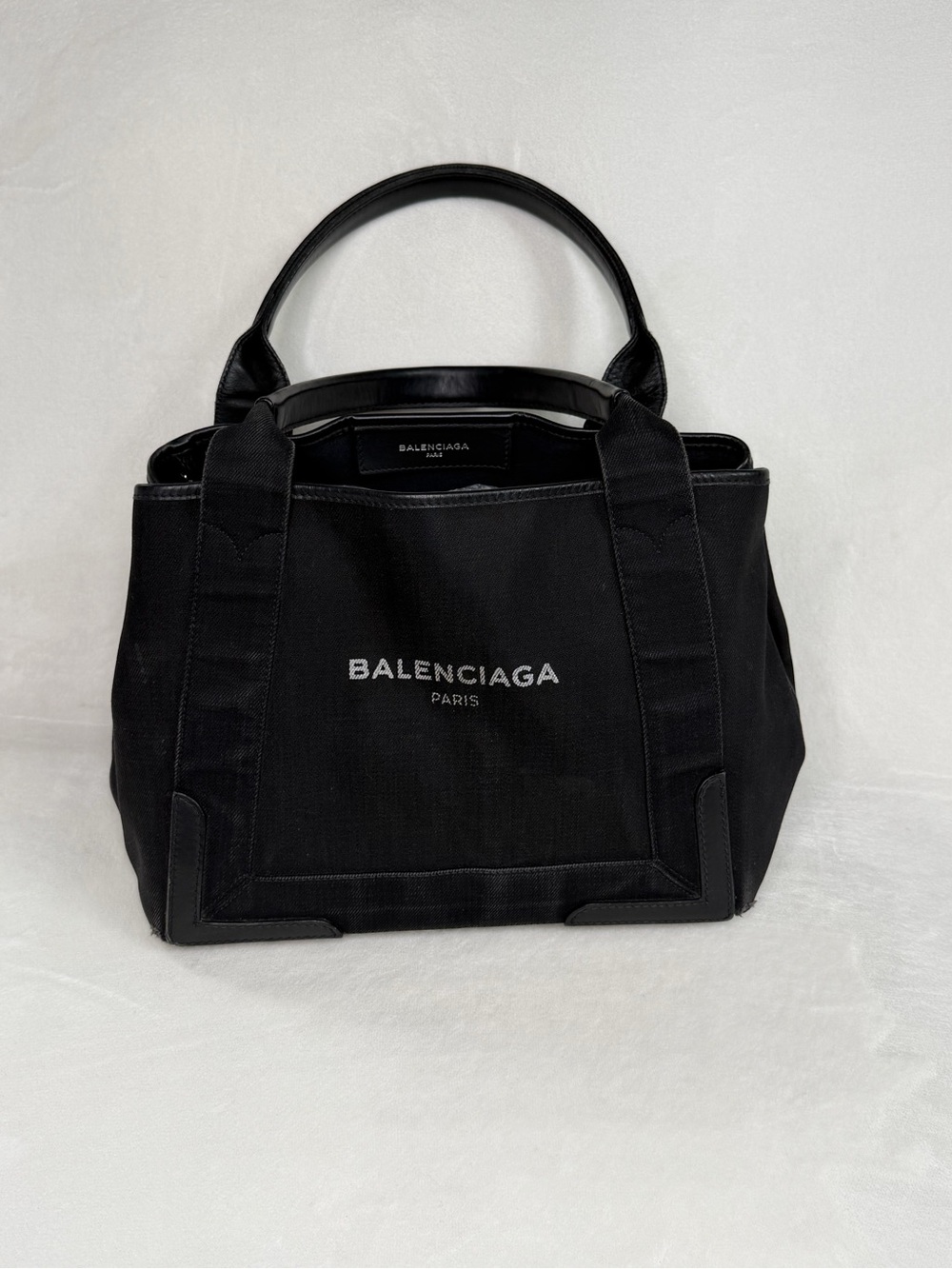 Balenciaga Navy Cabas Logo Tote in Black